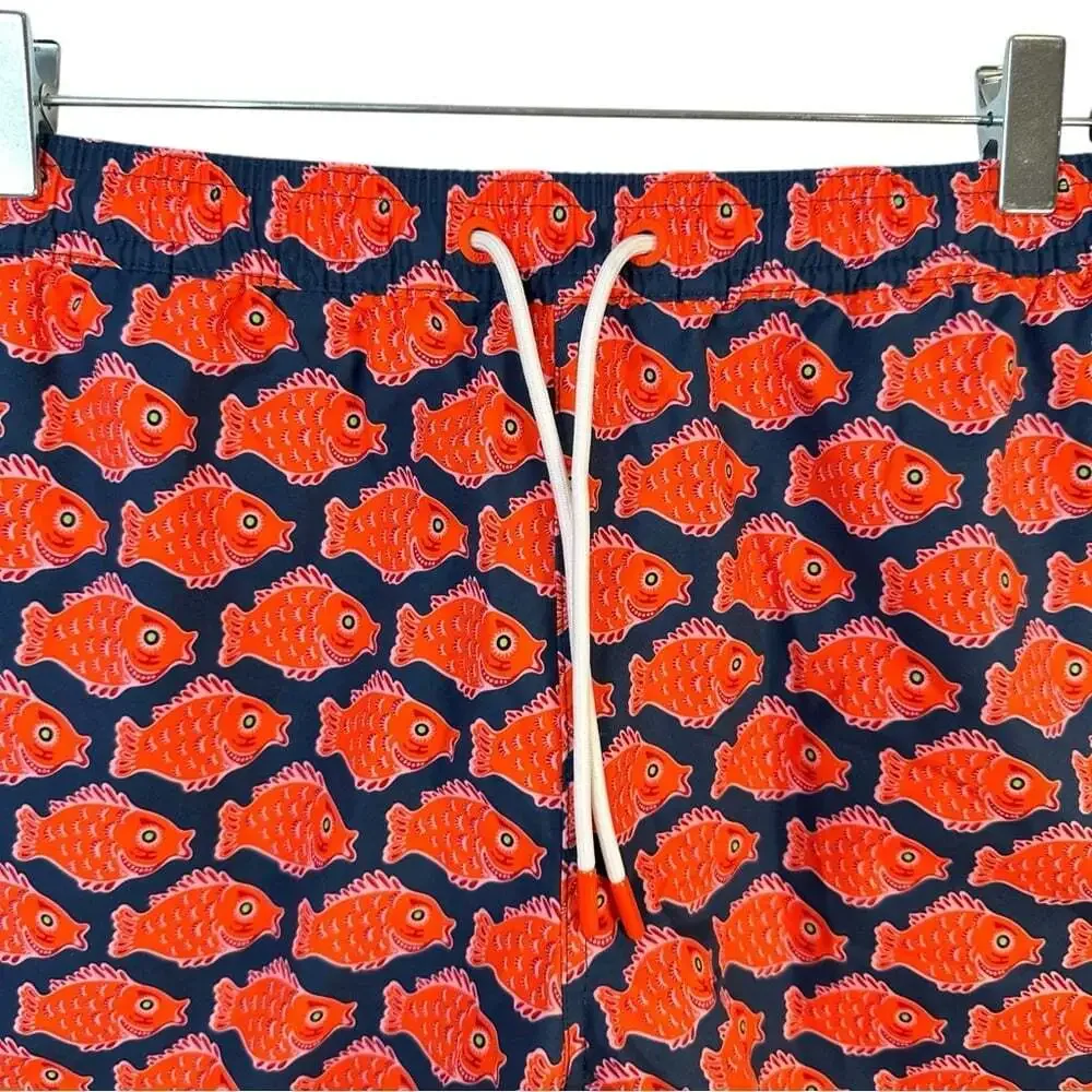 Swims Nuotare Swim Shorts Fish Print Ensign Blue Size Medium Drawstring Lined